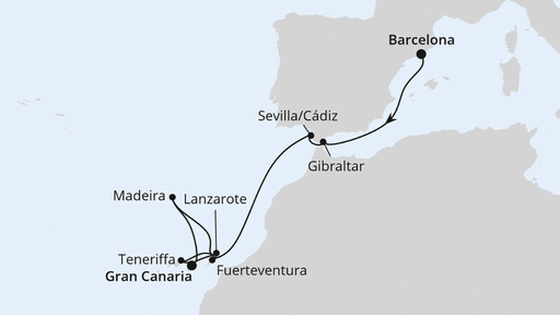 Andalusien, Madeira & Kanaren ab Barcelona 1 Andalusien, Madeira & Kanaren ab Barcelona 1