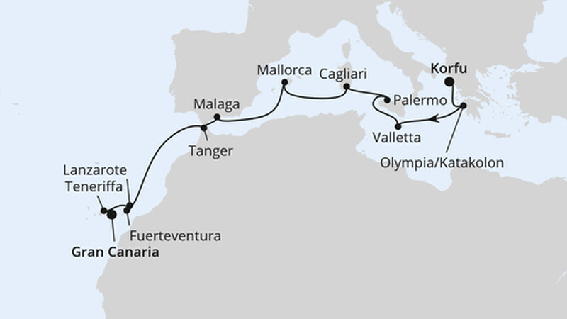 Mittelmeer & Atlantikküste mit Kanaren ab Korfu Mittelmeer & Atlantikküste mit Kanaren ab Korfu