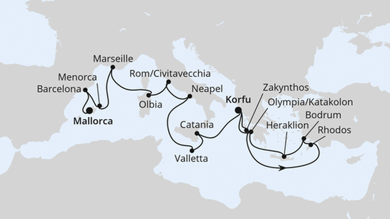 Große Mittelmeer-Reise ab Korfu Große Mittelmeer-Reise ab Korfu