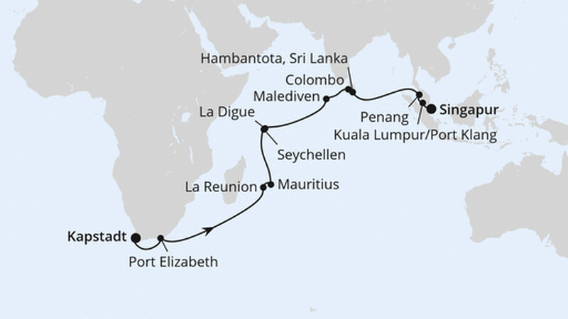 Von Kapstadt über Mauritius nach Singapur Von Kapstadt über Mauritius nach Singapur