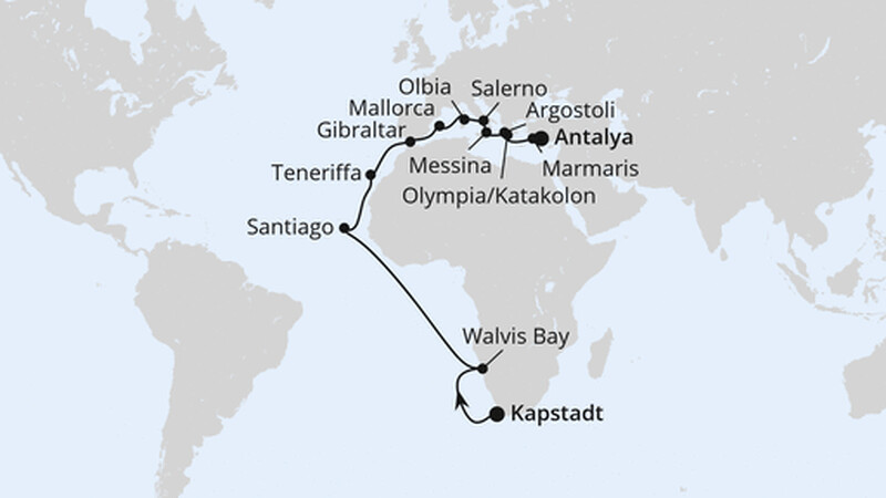 Südafrika, Namibia & Mittelmeer ab Kapstadt Südafrika, Namibia & Mittelmeer ab Kapstadt
