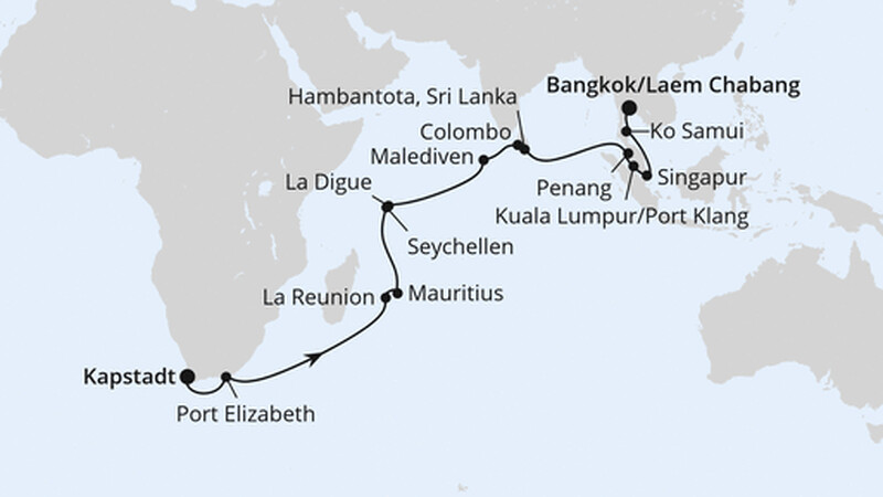 Von Kapstadt über Mauritius nach Bangkok Von Kapstadt über Mauritius nach Bangkok