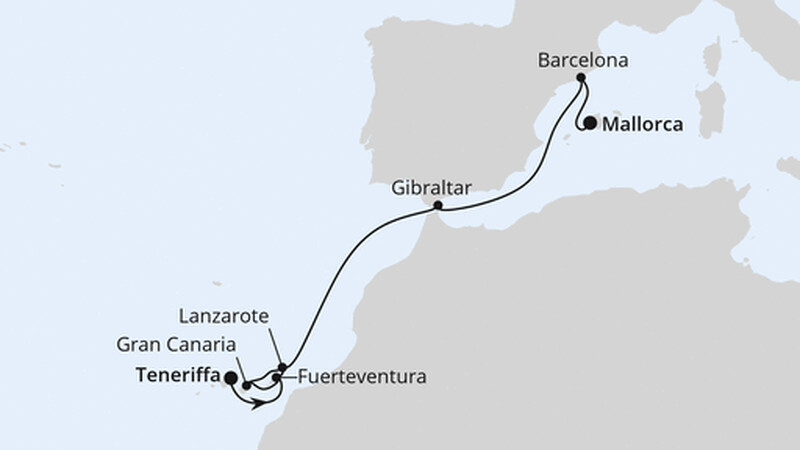 Kanaren, Gibraltar & Barcelona ab Teneriffa Kanaren, Gibraltar & Barcelona ab Teneriffa